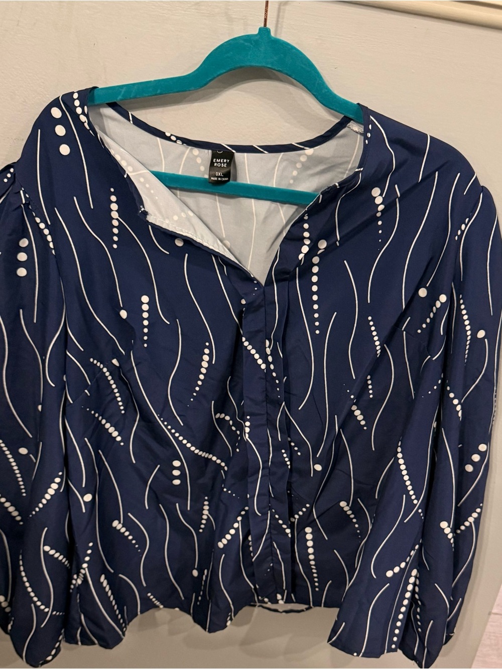 Navy Patterned Button-Front Blouse